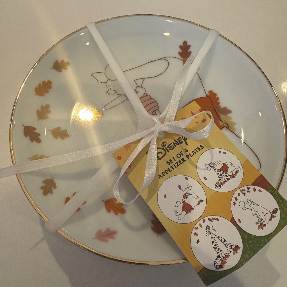 Cute Disney Winnie the Pooh set of 4 appetizer small side plates fall autumn